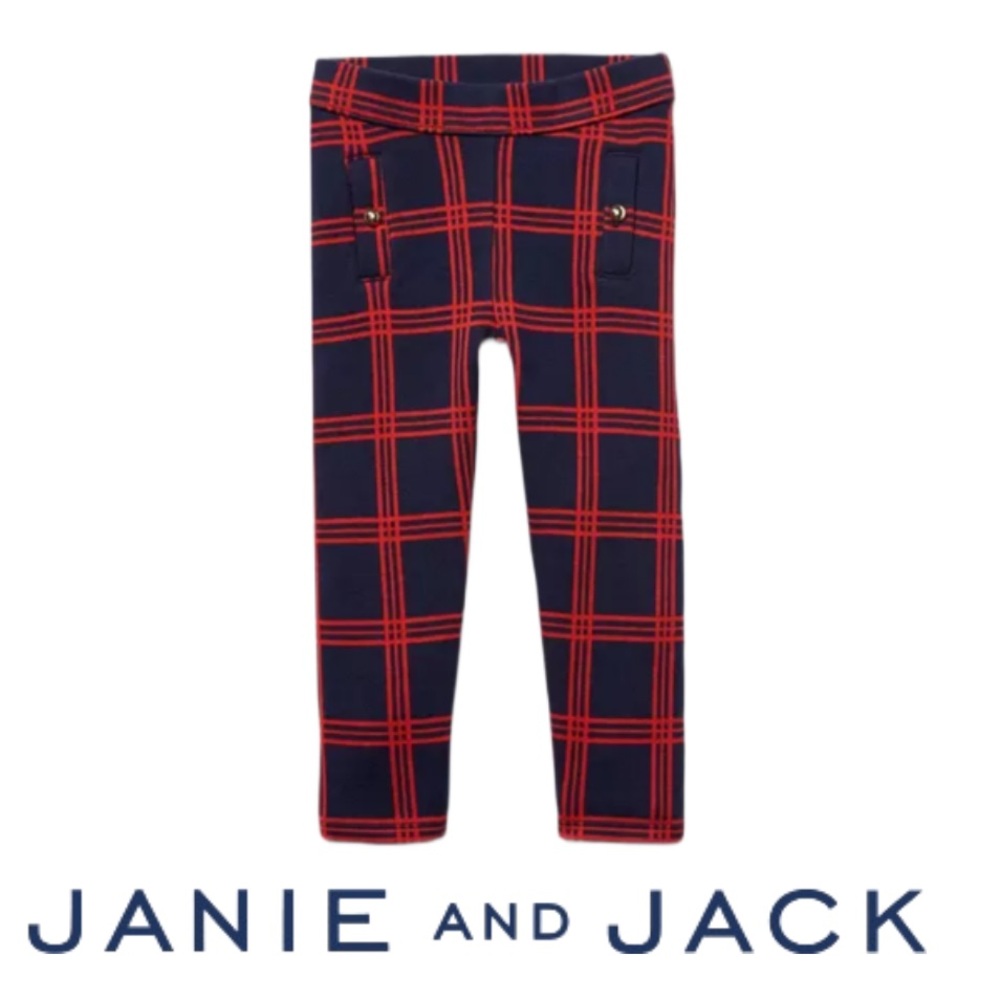 JANIE AND JACK | Jacquard Windowpane Pant Blue Red Plaid Gold Accent